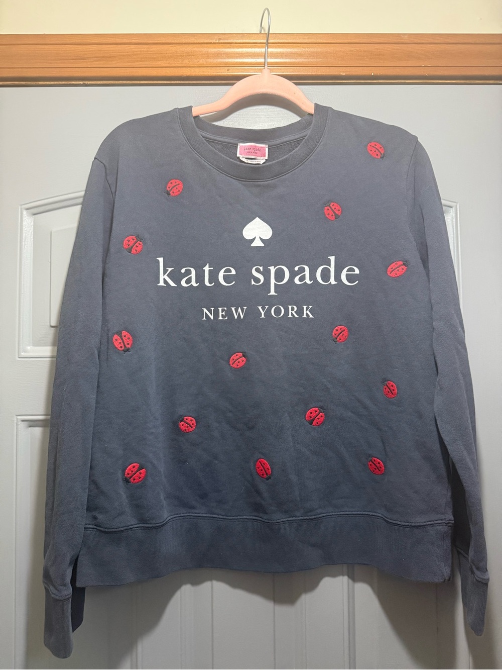 Kate Spade New York Embroidered Ladybug Logo Crewneck Black Sweatshirt (Med)